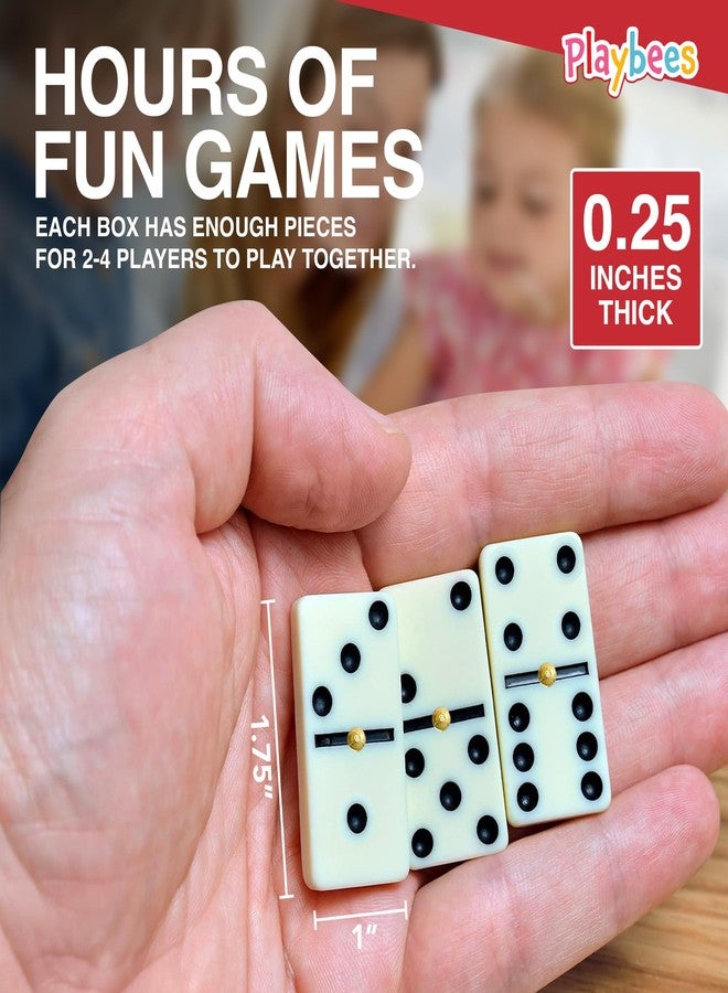Playbees مجموعة دومينو بلايبيز المميزة ذات الستة قطع المزدوجة - 28 قطعة كلاسيكية في علبة من الجلد الصناعي - لعبة تعليمية ممتعة للأطفال، بنين وبنات، مجموعة أدوات صفية، مجموعة هدايا حفلات ليلة الألعاب الكلاسيكية، مناسبة للسفر - Image 3